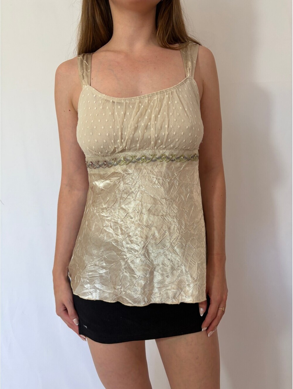 A Byer Silky Milkmaid Babydoll Shimmery Tank Top - Picture 6 of 9